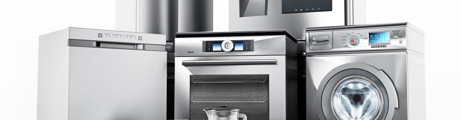Set of contemporary house appliances isolated on white.