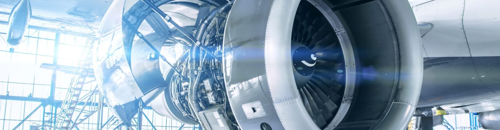 Industrial theme view. Repair and maintenance of aircraft engine on the wing of the aircraft