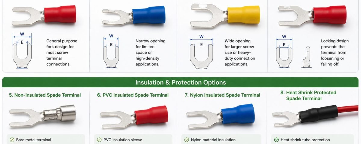 Spade terminal fork type and insulation options
